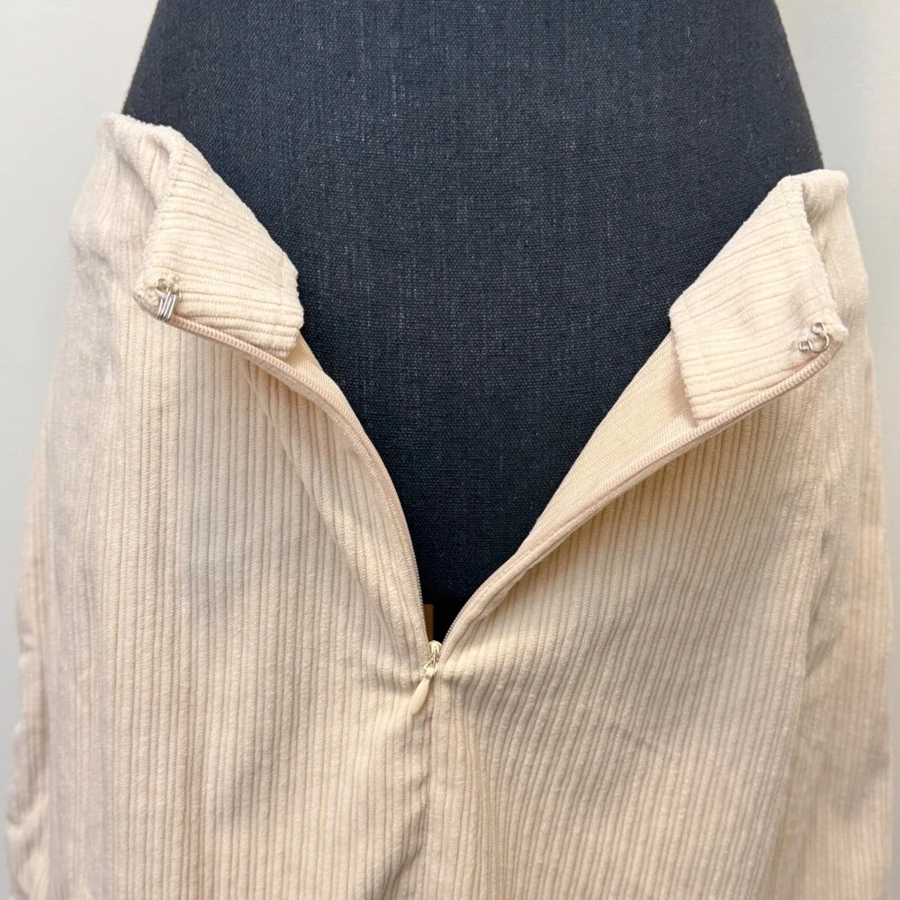 NEW Cupshe Corduroy Mini Skirt Cream Beige Ribbed Faux Wrap Women L Beach Casual